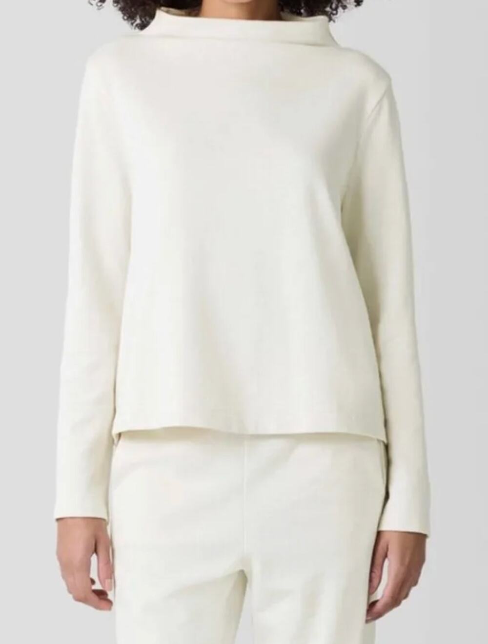 NEW Eileen Fisher Garment Dyed Organic Cotton Terry Top Ivory Cream White XS